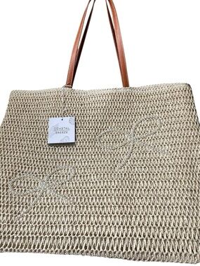 Woven Tote with pearl bows